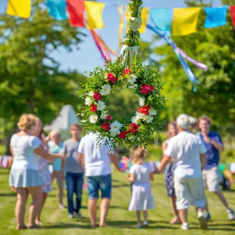 Families and friends enjoying Midsummer Day surrounded by nature's beauty and the warmth of the summer sun