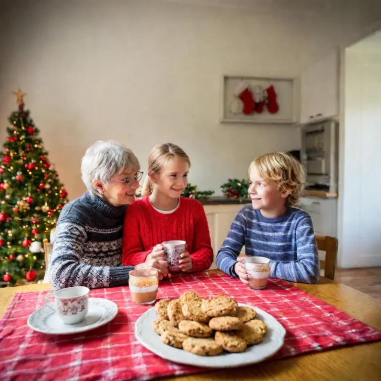 Family celebrating Trettondagsafton with a festive meal by the Christmas tree.