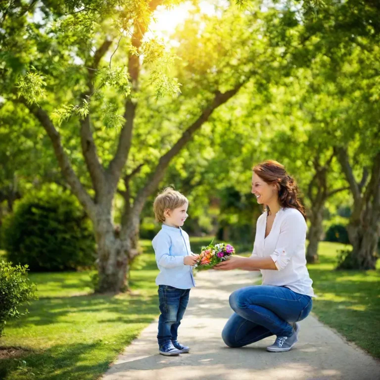 celebrating Mother's Day with hugs, flowers, and homemade gifts